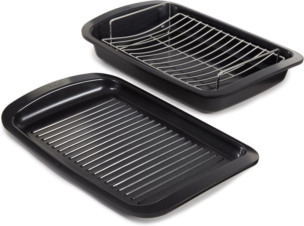 BergHOFF Graphite 3Pc Non-stick Specialty Cookware Set, Recycled Cast Aluminum Pan, Stainless Steel Rack, CeraGreen Non-toxic Ceramic Coating, Grill BBQ Steak Veggies