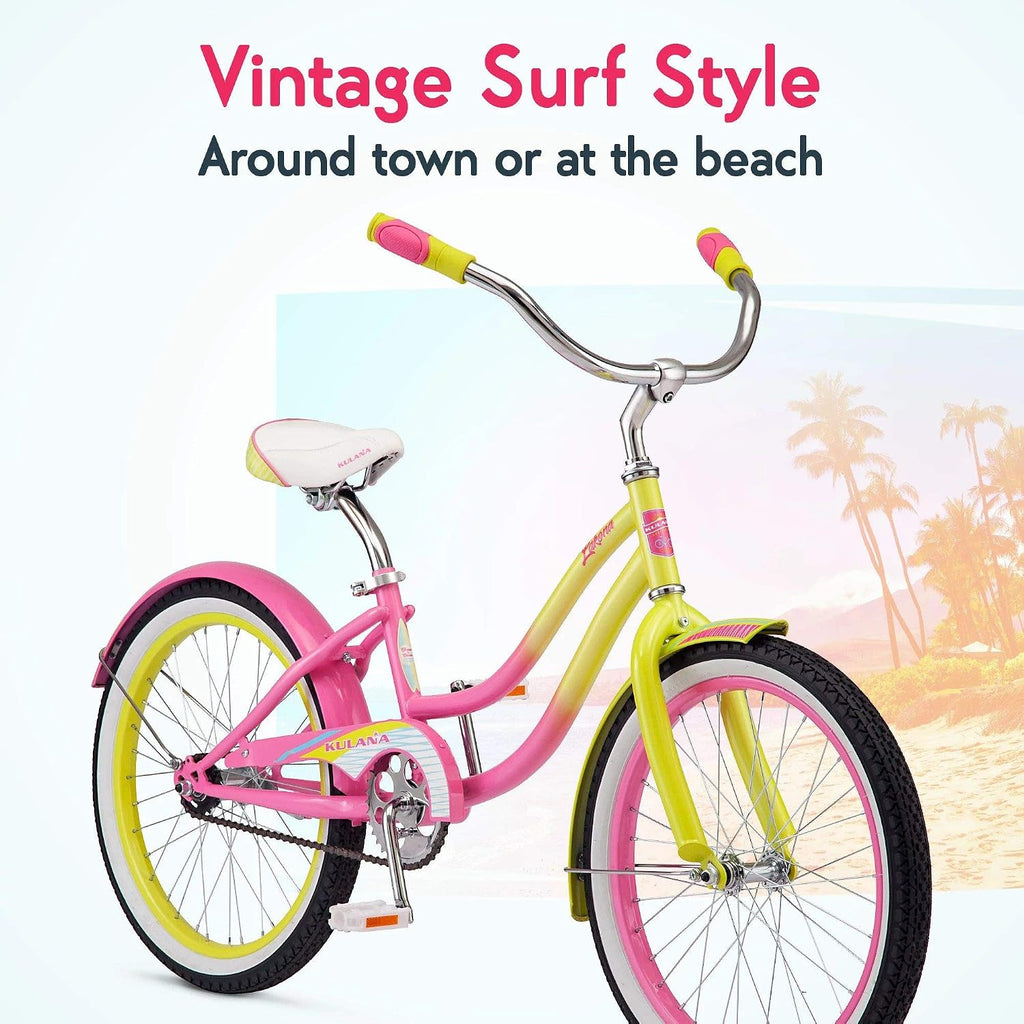 Kulana Lakona Shore, Tide or Wave Cruiser Bike, 20, 24 or 26 Inch Bike for Adults and Youth, 7 or Single Speed Beach Cruiser Bicycle, Rear Coaster Brake, Extra Wide, Cushioned Seat, Fenders