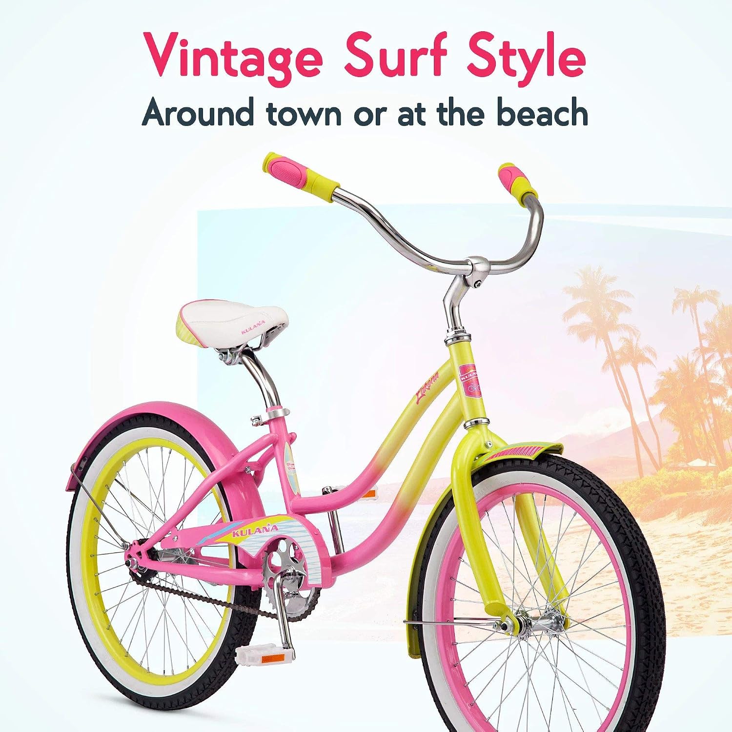 Kulana Lakona Shore, Tide or Wave Cruiser Bike, 20, 24 or 26 Inch Bike for Adults and Youth, 7 or Single Speed Beach Cruiser Bicycle, Rear Coaster Brake, Extra Wide, Cushioned Seat, Fenders