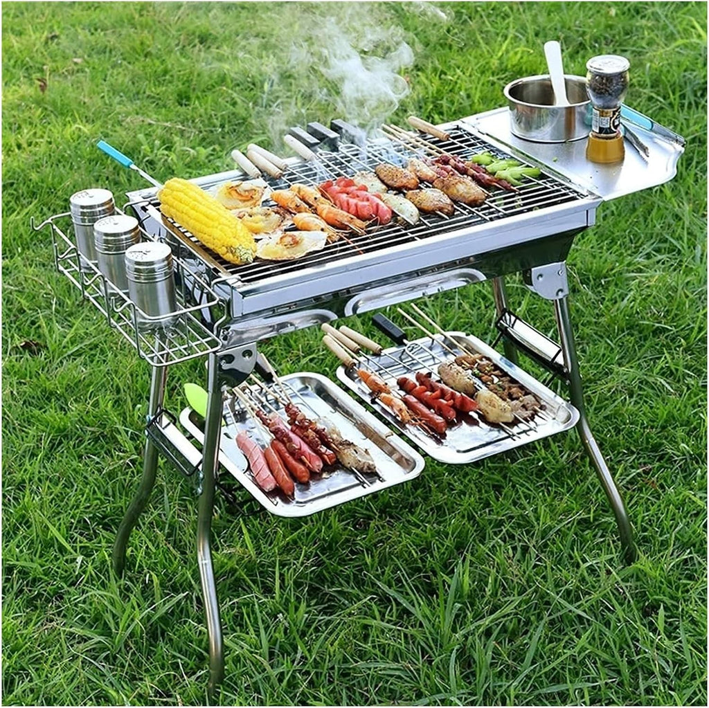 Portable Charcoal Grill Stainless Steel Barbecue Charcoal Grill Outdoor Indoor Portable Folding Rack Household Cooking BBQ Grill for Outdoor