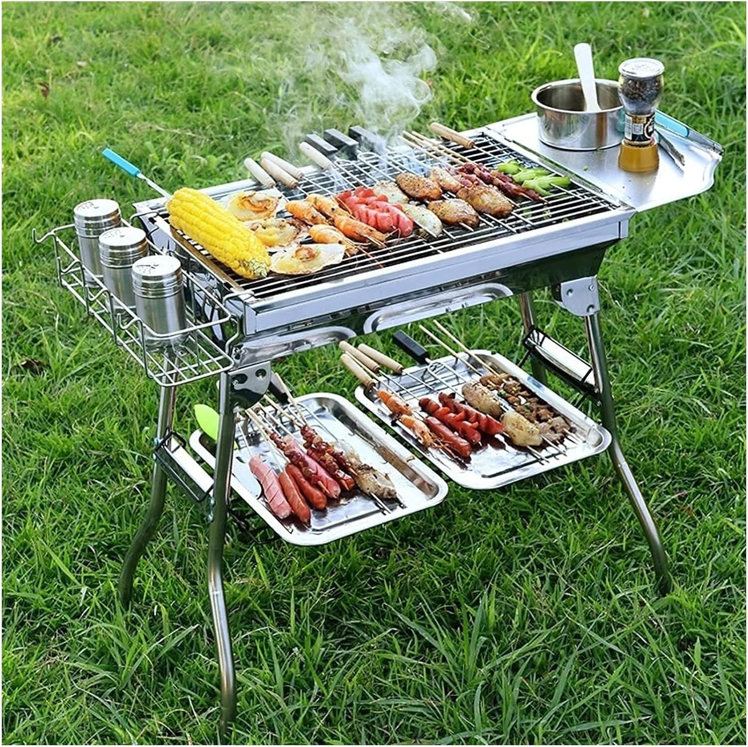 Portable Charcoal Grill Stainless Steel Barbecue Charcoal Grill Outdoor Indoor Portable Folding Rack Household Cooking BBQ Grill for Outdoor