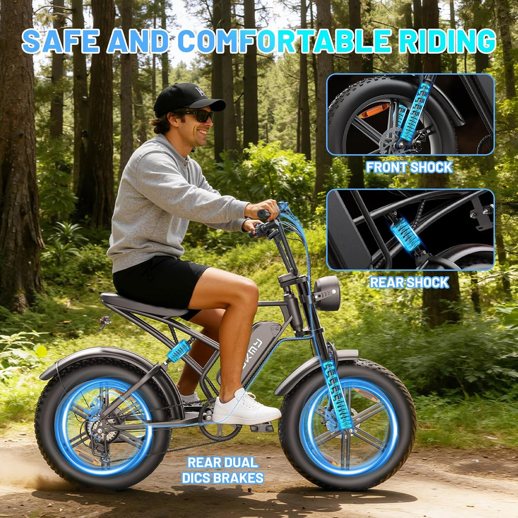 Fat Tire Electric Mountain Bike, All Terrains Electric Bicycles, 1500W Peak Motor Dirt E-Bike with 28MPH and 60 Miles PAS Range (E500-48V 15Ah)