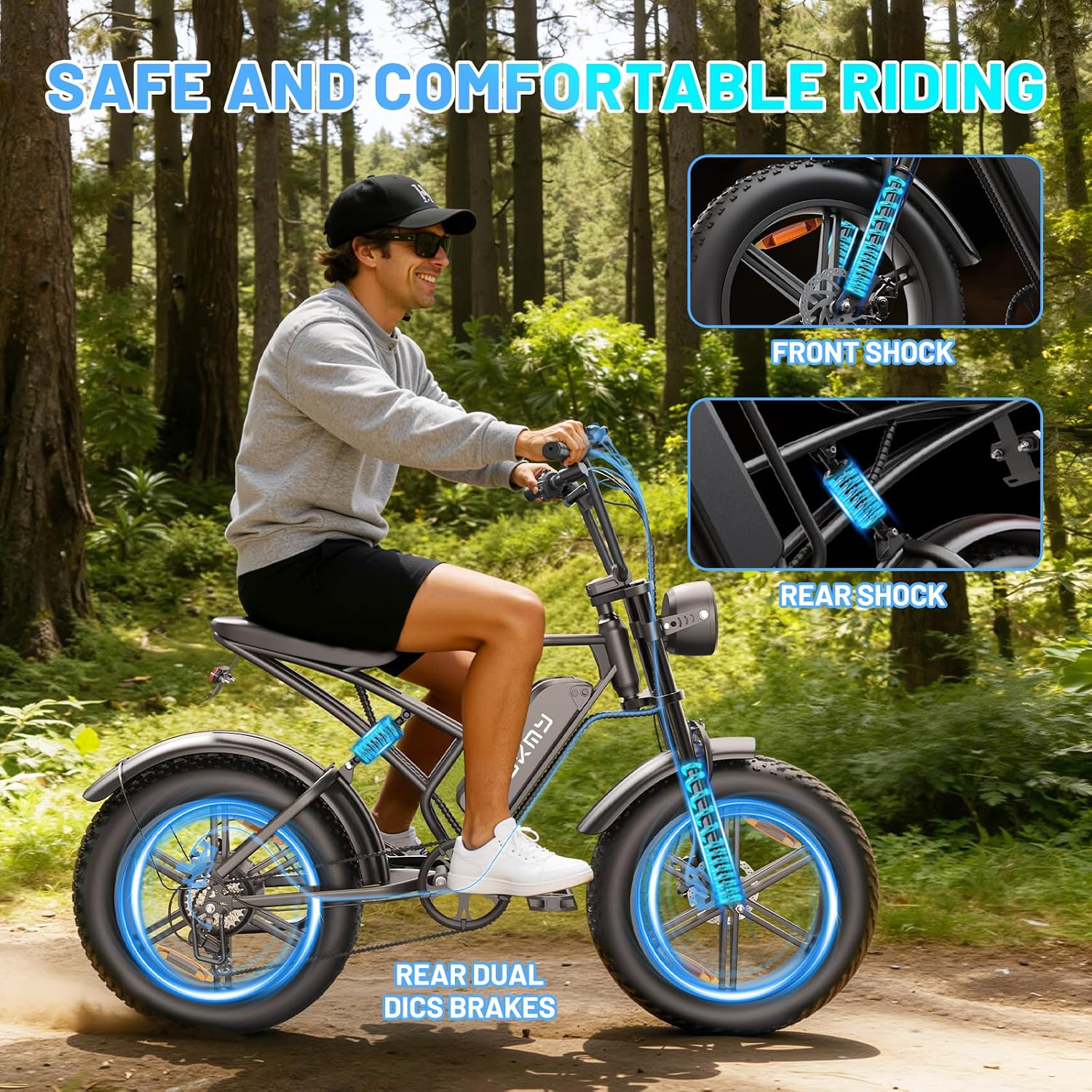 Fat Tire Electric Mountain Bike, All Terrains Electric Bicycles, 1500W Peak Motor Dirt E-Bike with 28MPH and 60 Miles PAS Range (E500-48V 15Ah)