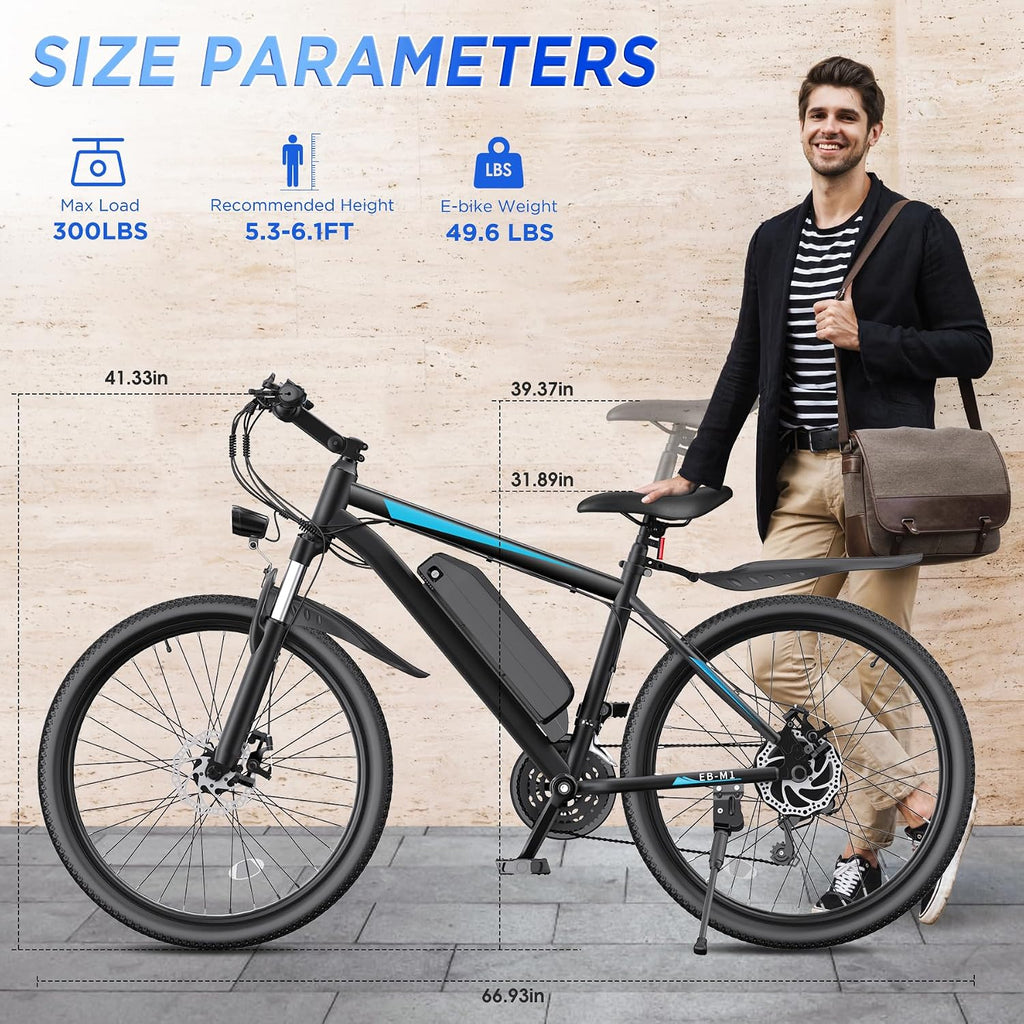 Electric Bike for Adults, 26' Ebike with 1000W Peak Motor, 20MPH 50Miles Electric Mountain Bike with 48V Removable Battery, 7-Speed, Front Suspension, LCD Display, UL 2849 Certified