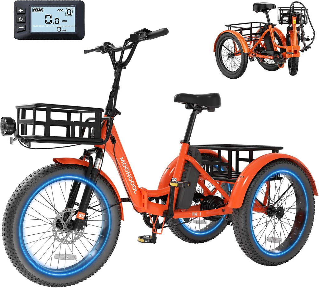 MOONCOOL Electric Trike for Adults, 500W/750W 48V Electric Tricycle for Adults, 20'x3.0' Fat Tire 3 Wheel Electric Bike, Folding Aluminum Adult Tricycle with Removable Battery