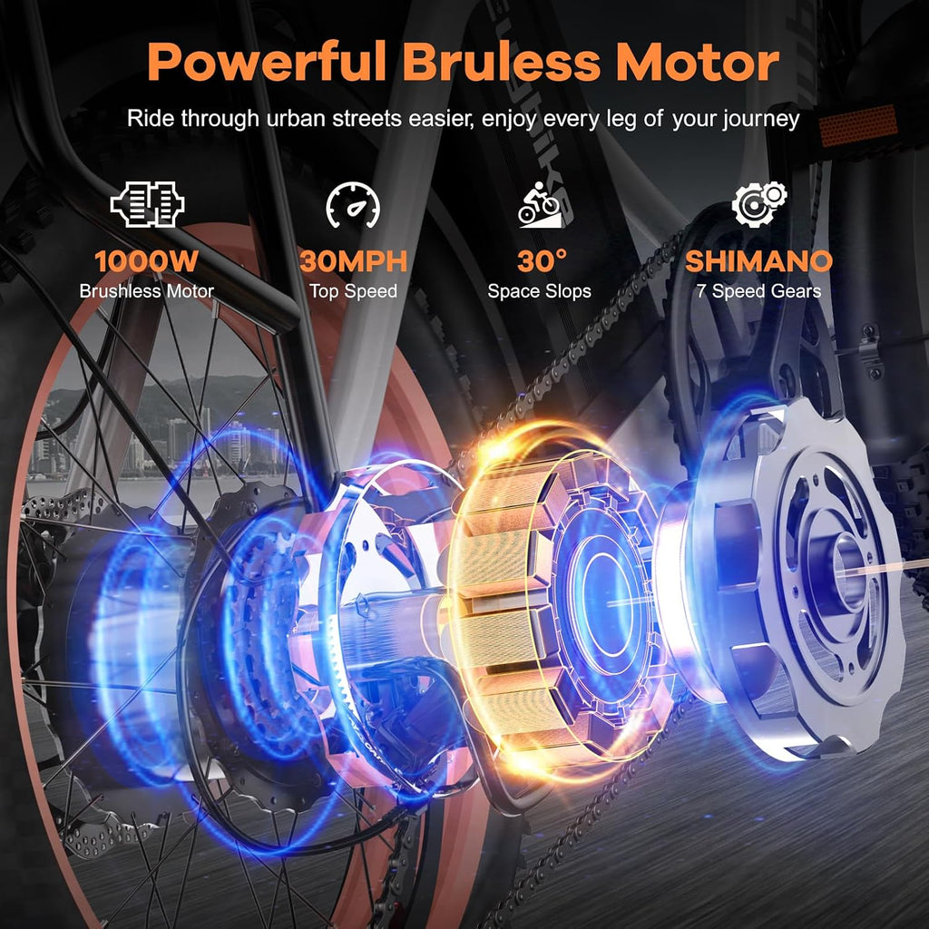 EUYBIKE Folding Electric Bike for Adults, Foldable Ebike with 48V 18AH Hidden Removable Battery, 20' Fat Tire 750W Motor, 60+Miles Aluminium Alloy Mountain Bicycle White with Basket