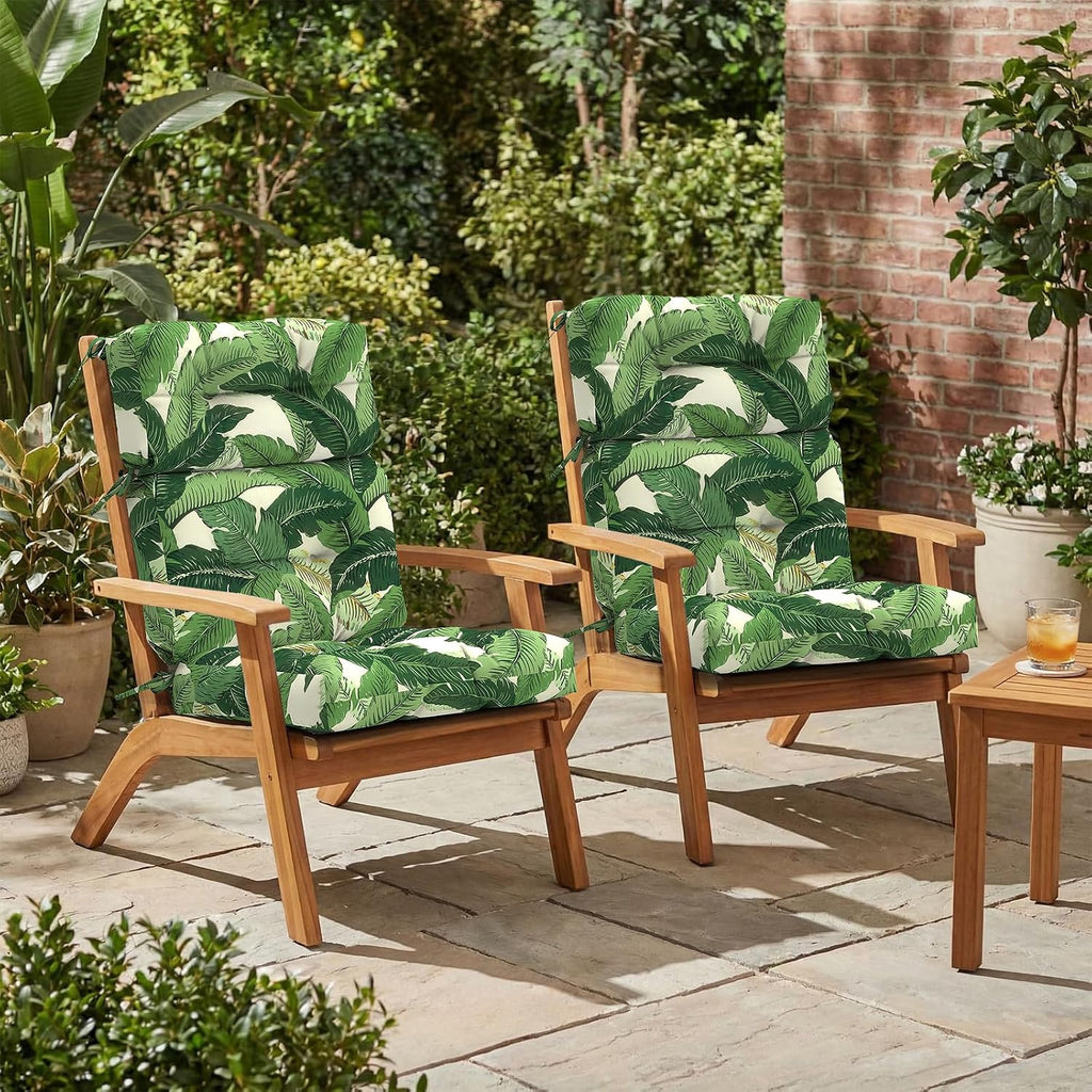 Outdoor High Back Patio Chair Cushions, Tufted Rocking Chair Cushions, Adirondack Cushions for Garden Porch Home Office Chairs Use, 44' x 22' x 4', 2 Pack, Swaying Palms Green