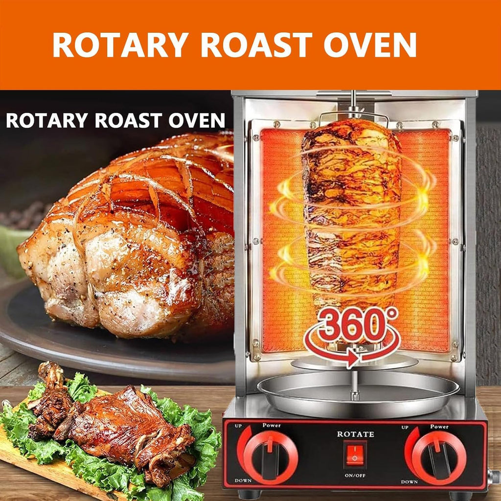 BBQ Meat Machine, Vertical Auto-Rotate Kebab Doner Grill with Meat Spatula,50-300℃ Temp Control, Stainless Steel Gas Broilers Rotisserie Oven