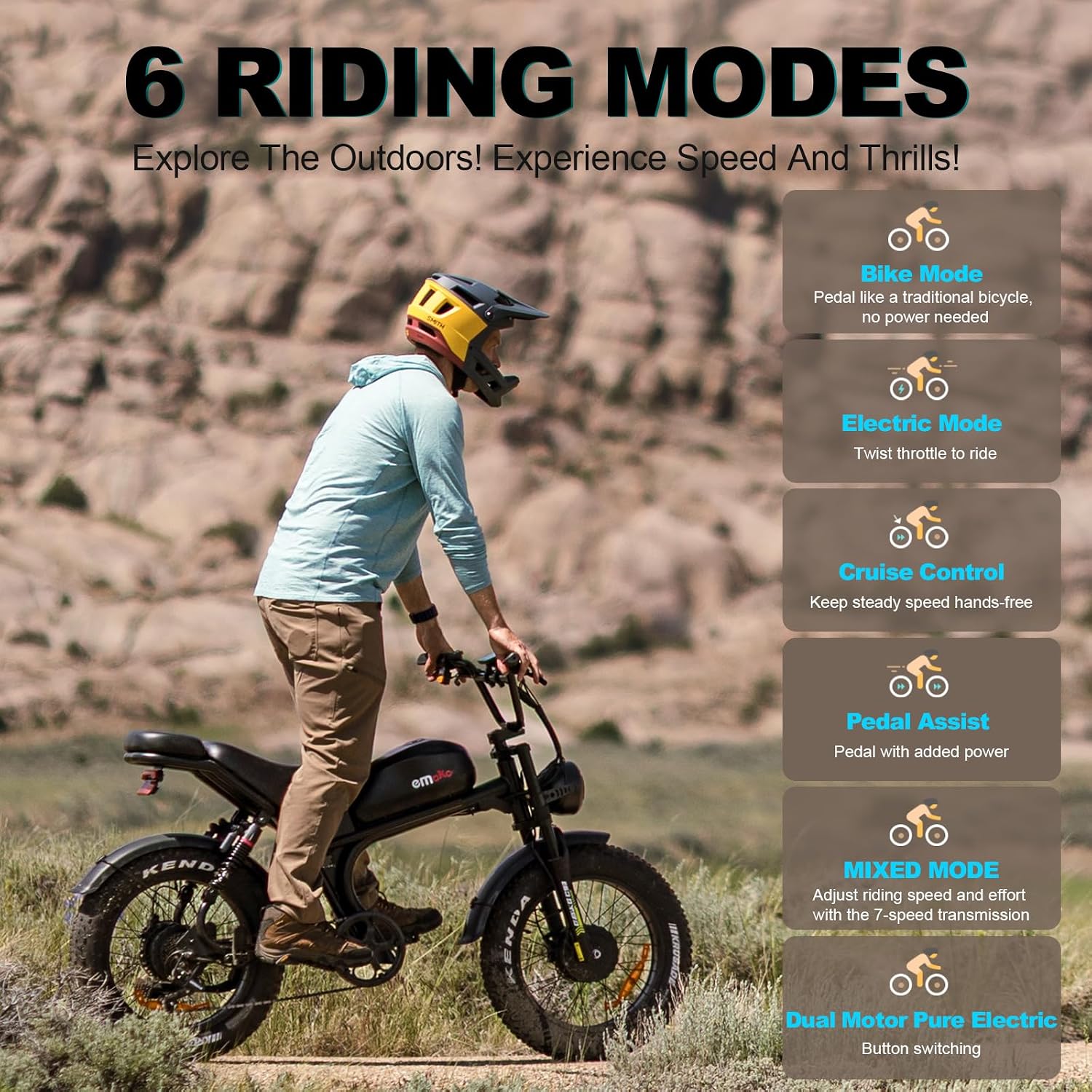 Electric Bike for Adults, Peak 1500W/3000W Ebike, Up to 32-35MPH & 100/110Miles Long Range, 48V 20Ah/23Ah Removable Battery，20'' Fat Tire Mountain Electric Bicycle, 7-Speed with Full Suspension