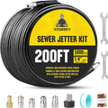 Pressure Washer Drain Jetter – Sewer Jetter Kit for Pressure Washer 200ft 1/4 Inch NPT Hose Nozzles and Adapter 5800PSI Clears Clogs in Pipes & Sewer Lines