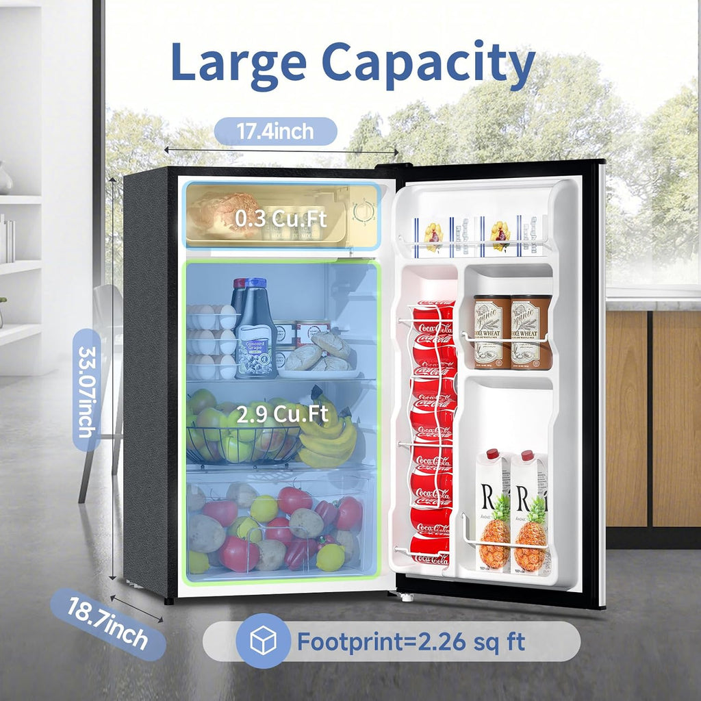 BANGSON Mini Fridge with Freezer, 3.2Cu.Ft, Single Door Small Refrigerator, Energy-efficient, Low Noise, Mini fridge for Bedroom Dorm and Office, Black