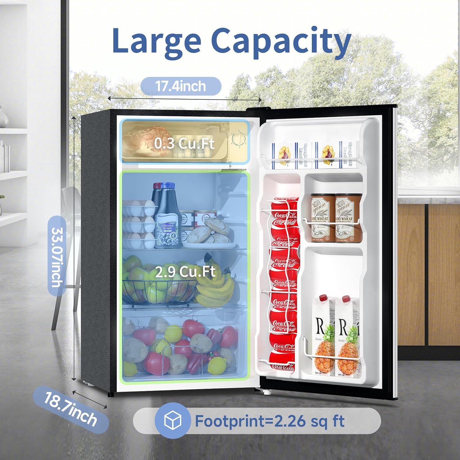 BANGSON Mini Fridge with Freezer, 3.2Cu.Ft, Single Door Small Refrigerator, Energy-Efficient, Low Noise, Mini fridge for Bedroom Dorm and Office, Silver
