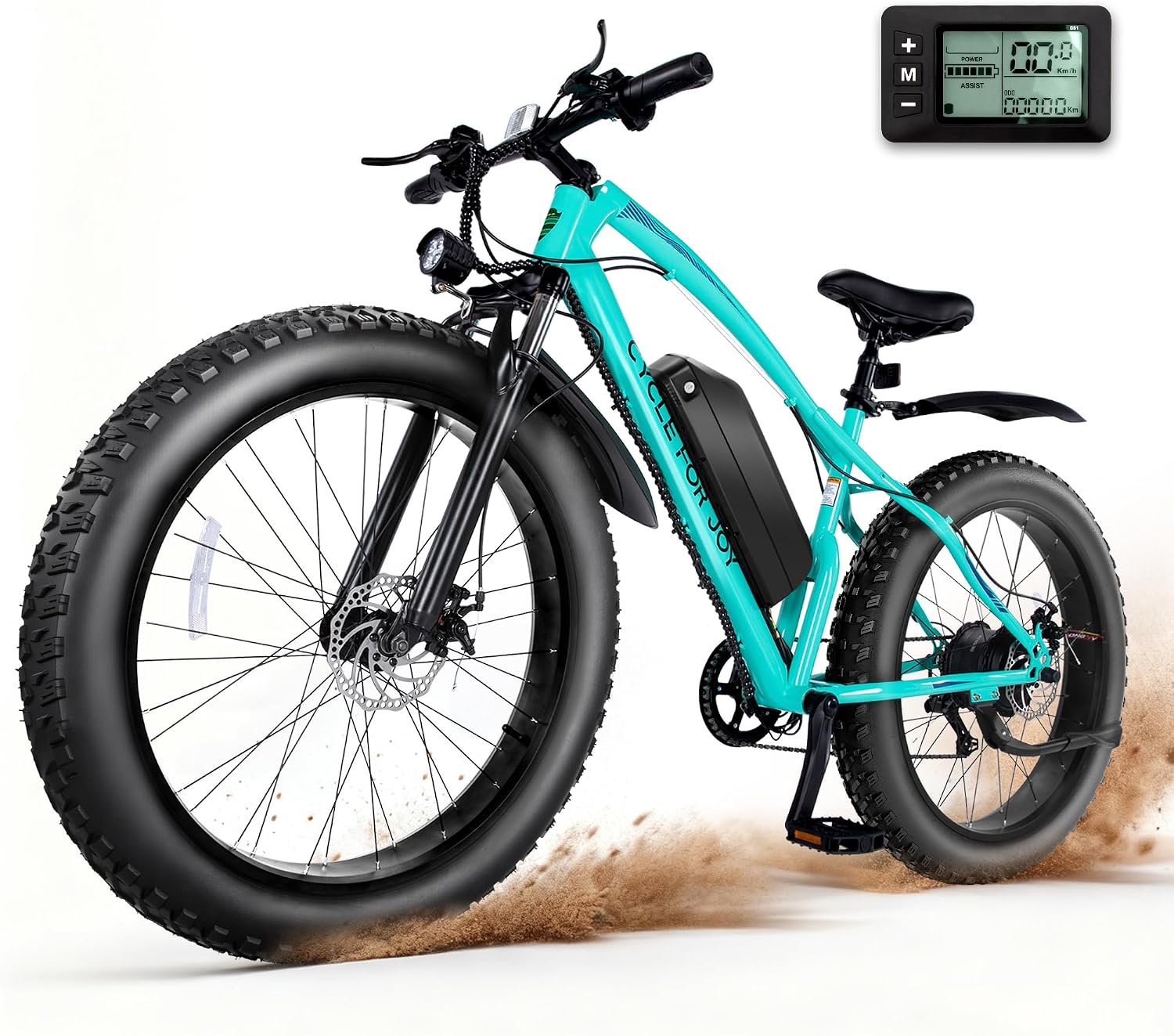 Electric Mountain Bike for Adults, 1500W Peak 72Miles + 28 MPH, 26'x4' All-Terrain Fat Tire E Bike with Removable Battery, 7 Speed Front Suspension, Dual Brake, LCD & Horn(TUV & UL2849)