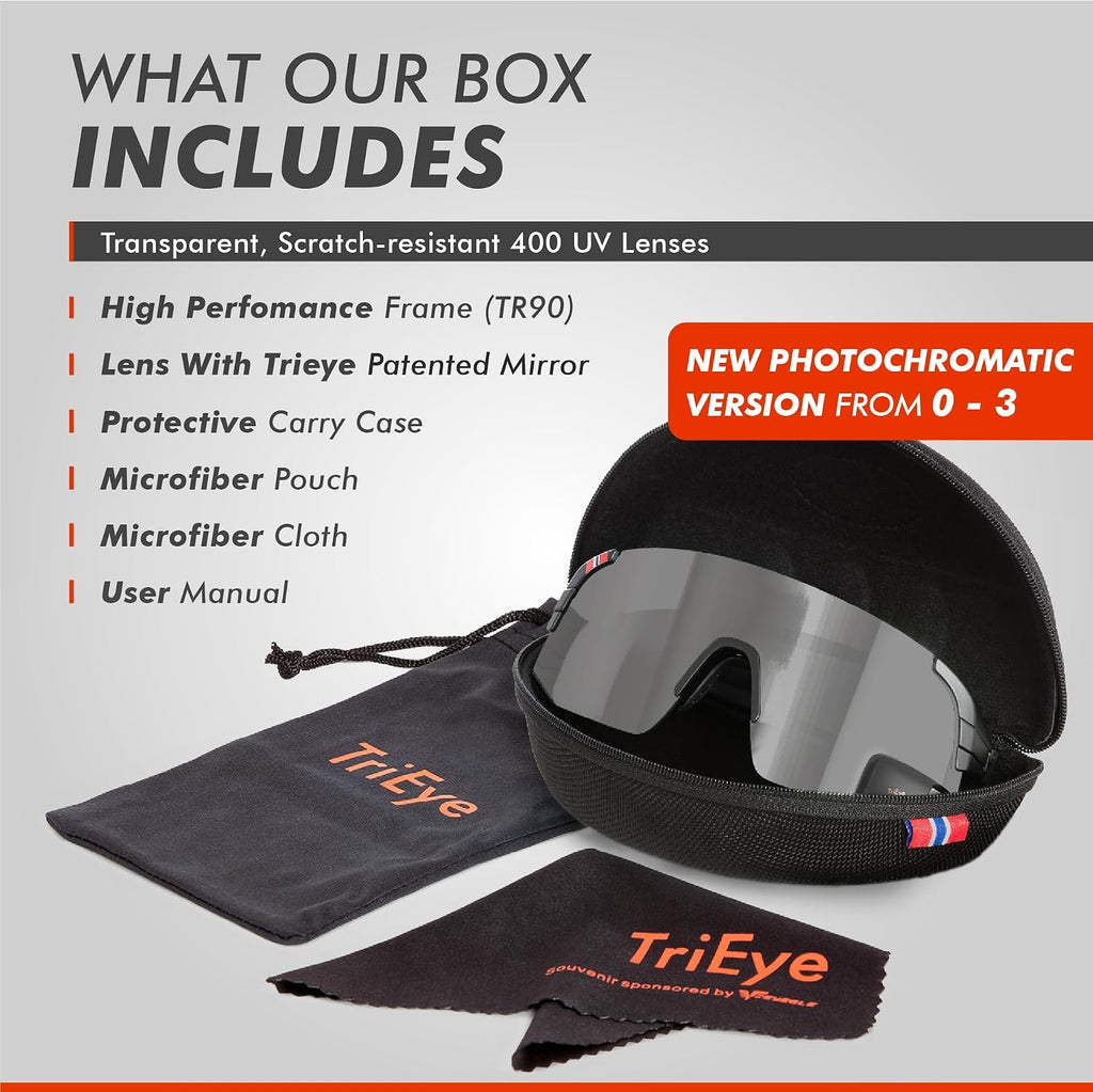 TriEye Cycling Glasses with Rear-view Mirror - Sports Sunglasses for Men & Women - UV-400 Protection