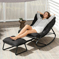 Outdoor Papasan Rocking Chair with Cushion, Oversized Rocking Chair with Ottoman, Modern Cozy Lounge Rocker Chair, Comfy Egg Chairs for Indoor Balcony Porch Patio, Black