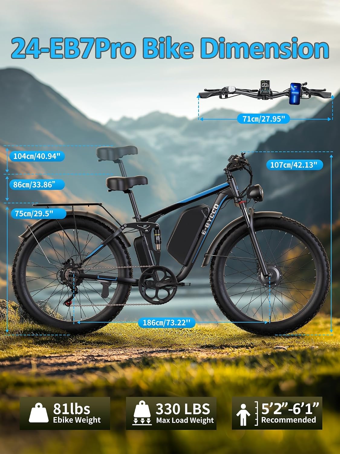 6000W Peak Electric Bike for Adults, 52V 32AH Dual Motor E-Bike, Up to 90Mile & 45 M P H All-Terrain Fat Tires Full Suspension 24/26 Inch Electric Bicycles Hydraulic Disc Brake for Road UL2849 by SGS