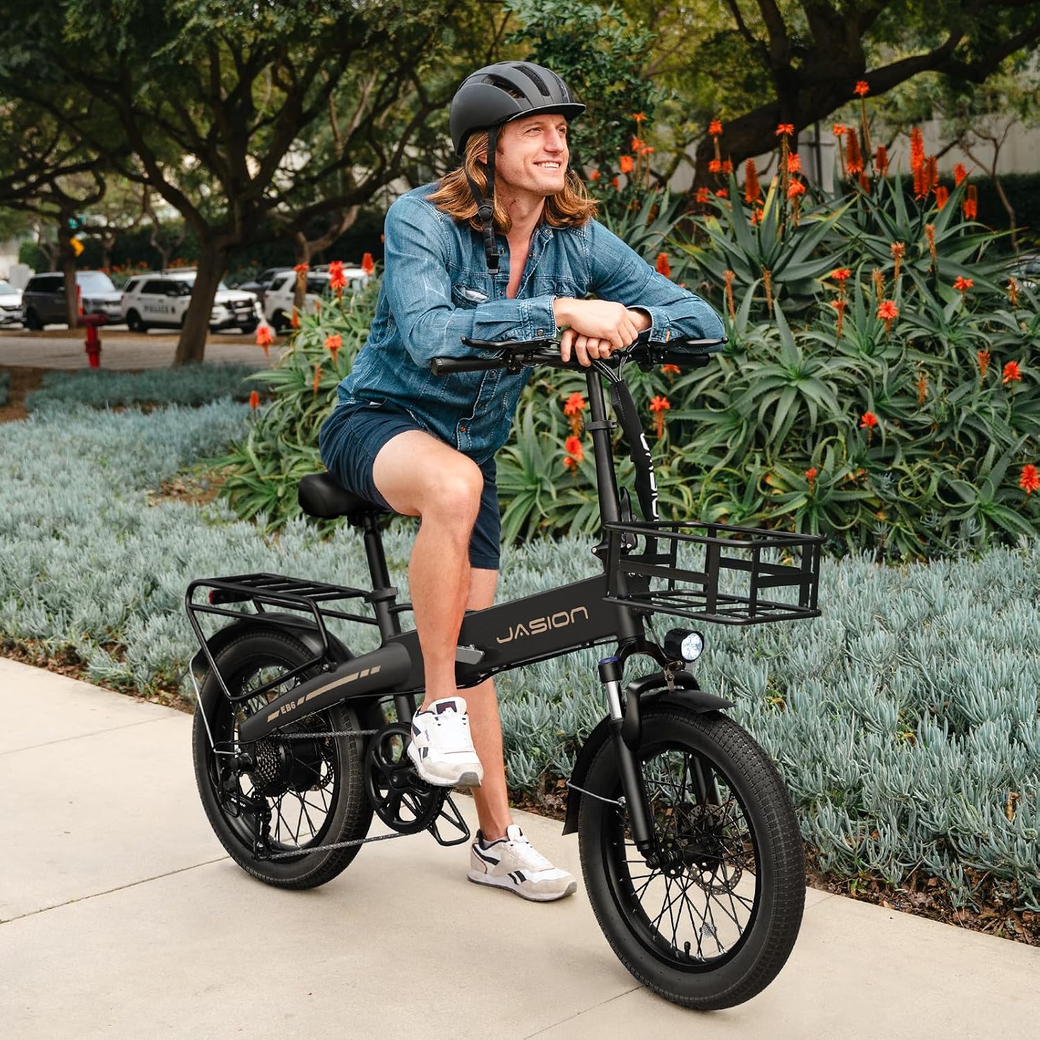 Jasion EBS Folding Electric Bike for Adults, Compact Portable 20' Fat Tire Ebike with 1200W Peak Motor, 48V Removable Battery, 25 MPH 50 Miles Aluminum Frame E-Bike Suitable for Trunk, RV, Apartment