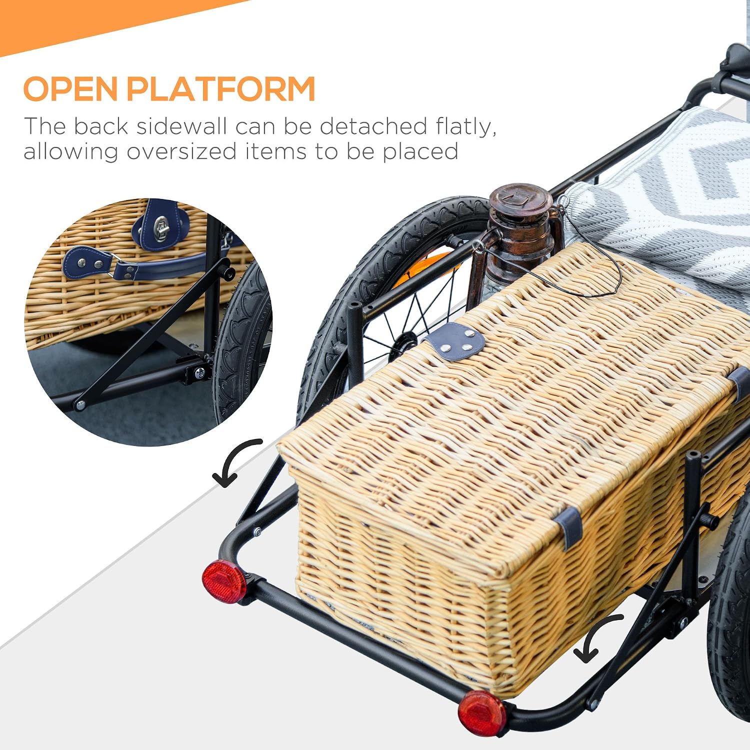Aosom Bike Cargo Trailer, Bicycle Trailer Wagon Cart with Removable Storage Box, Folding Frame, Quick Release 16' Wheels and Safe Reflectors