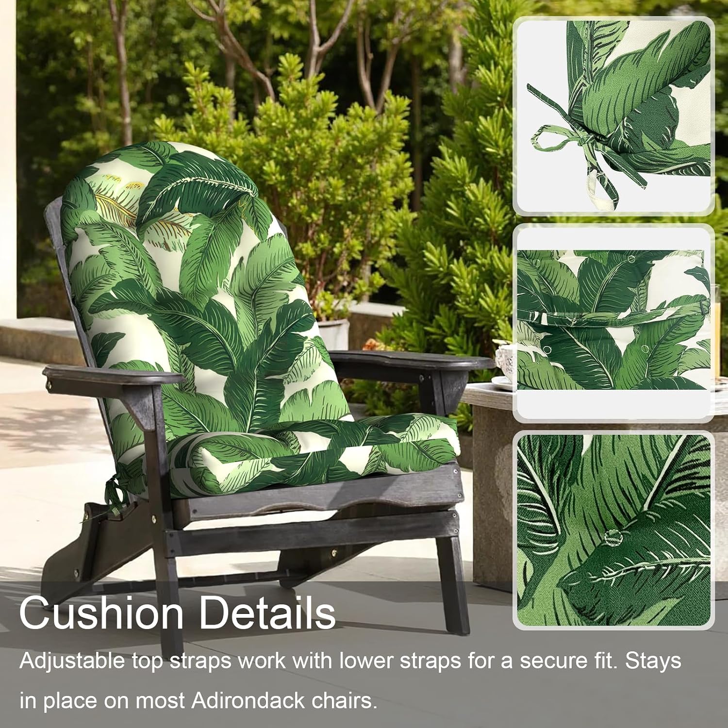 LVTXIII Outdoor Adirondack Chair Cushions, 44x19x4 Inch Non-Slip High Back Rocking Chair Cushion, Tufted Seat Cushion for Patio Furniture, Set of 2, Swaying Palms Green
