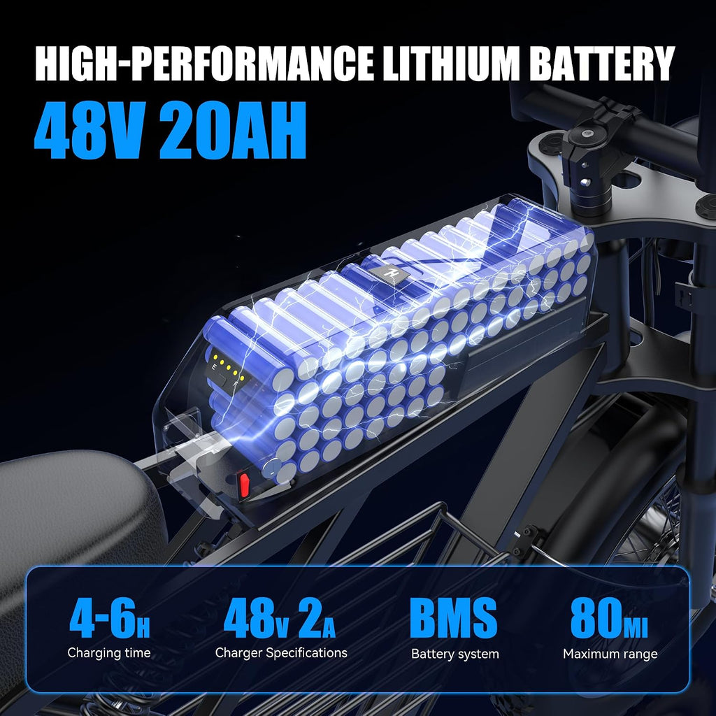 Electric Bike for Adults,48V 20AH - Peak Power 1500/3000W Brushless Motor Electric Bicycle - Max Speed 31-35MPH - Max 80 Miles Range - 20' x 4.0' Fat Tire Dirt E-Bike,7-Speed
