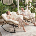 NICESOUL Outdoor Rocking Papasan Chair Set of 2 with Cushions, Comfy Oversized Padded Rockers, 2 Person Wicker Egg Gliders, 450Lbs Wide Recliner Lounge for Bedroom, Living Room, Porch, Balcony