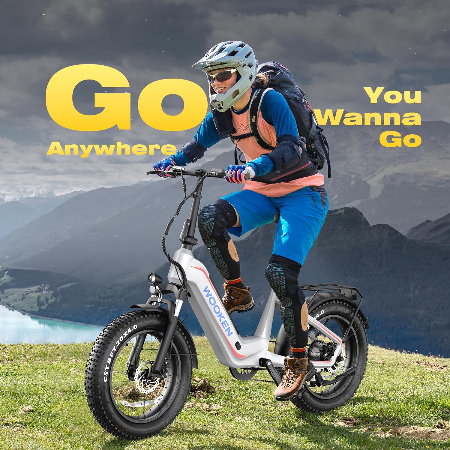Wooken Electric Bike for Adults, 48V 624Wh Removable Battery Ebike with 60 Miles Long Range, 1000W Peak Brussless Motor, 20×4.0' Fat Tire E Bike,Step-Thru Electric Bicycle, SGS Certified to UL 2849