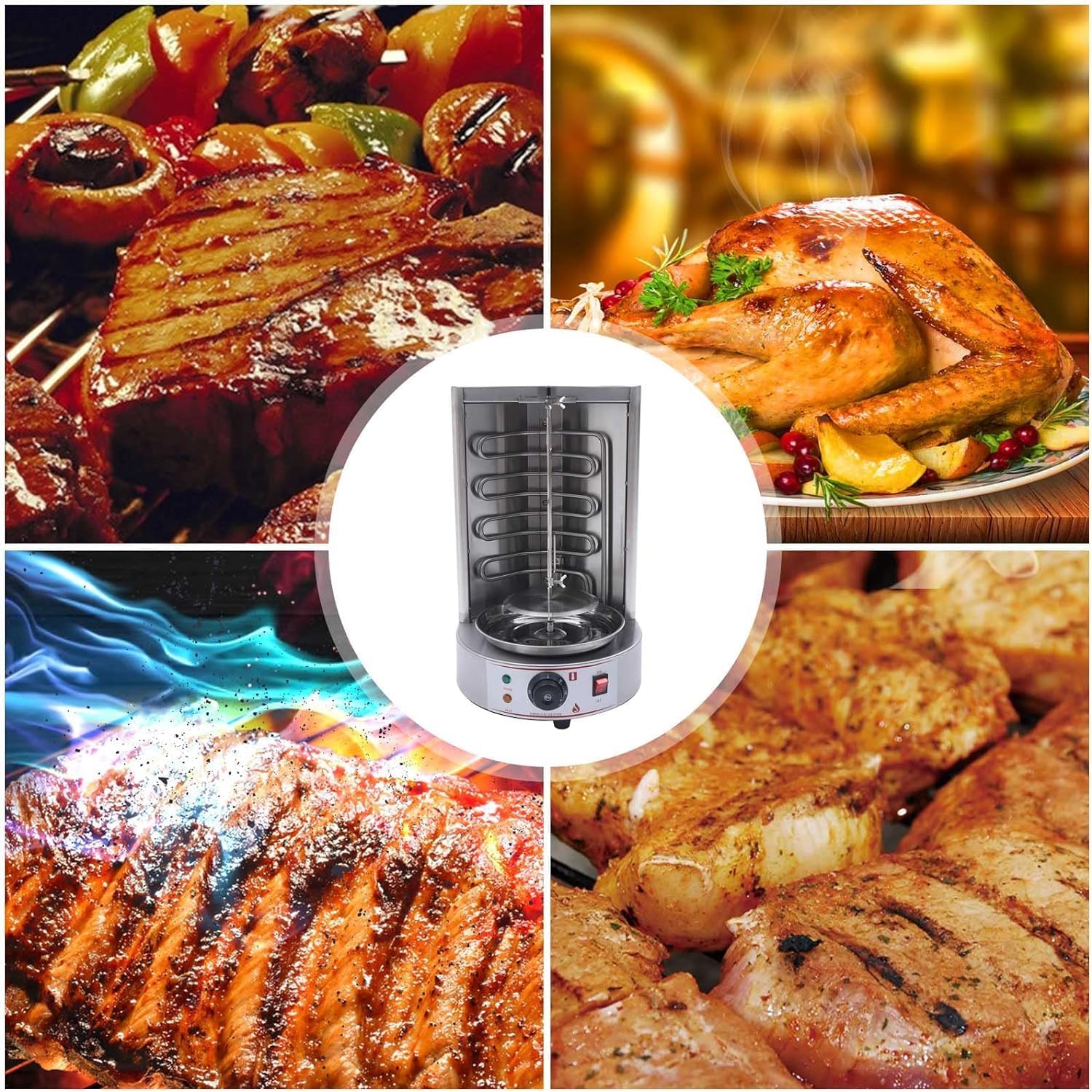 Electric Shawarma Machine Commercial Vertical Rotisserie Rotating Barbecue Oven Shawarma Grill Machine, 110V Electric Automatic Stainless SteelRotating Machine with Temperature Adjustable 50-300℃