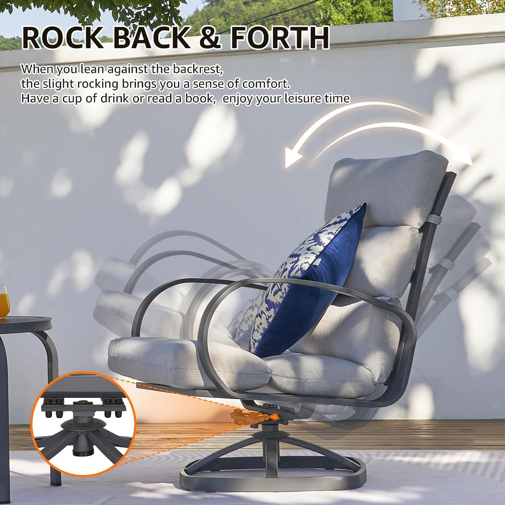 NATURAL EXPRESSIONS Patio Bistro Set, 3 Piece Outdoor Swivel Glider Rocking Chairs, Conversation Furniture with 2 Highback Rockers, 1 Metal Table for Backyard,Porch,Poolside,350lb. (Light Gray)