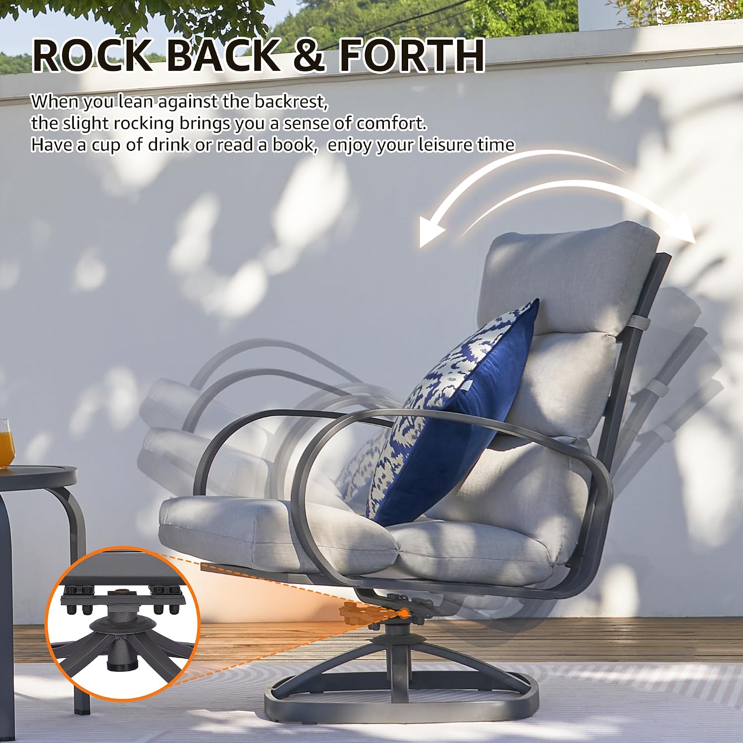 NATURAL EXPRESSIONS Patio Bistro Set, 3 Piece Outdoor Swivel Glider Rocking Chairs, Conversation Furniture with 2 Highback Rockers, 1 Metal Table for Backyard,Porch,Poolside,350lb. (Light Gray)