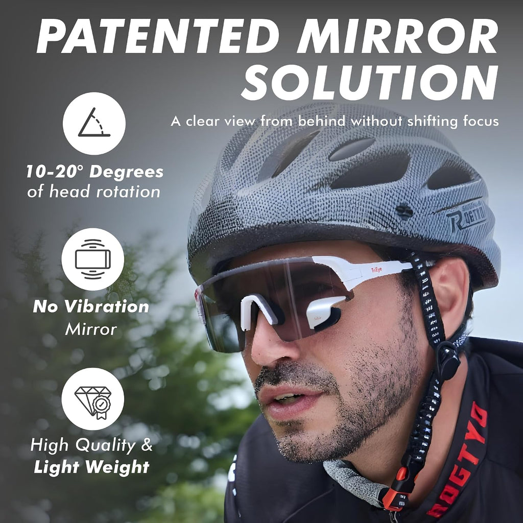 TriEye Cycling Glasses with Rear-view Mirror - Sports Sunglasses for Men & Women - UV-400 Protection