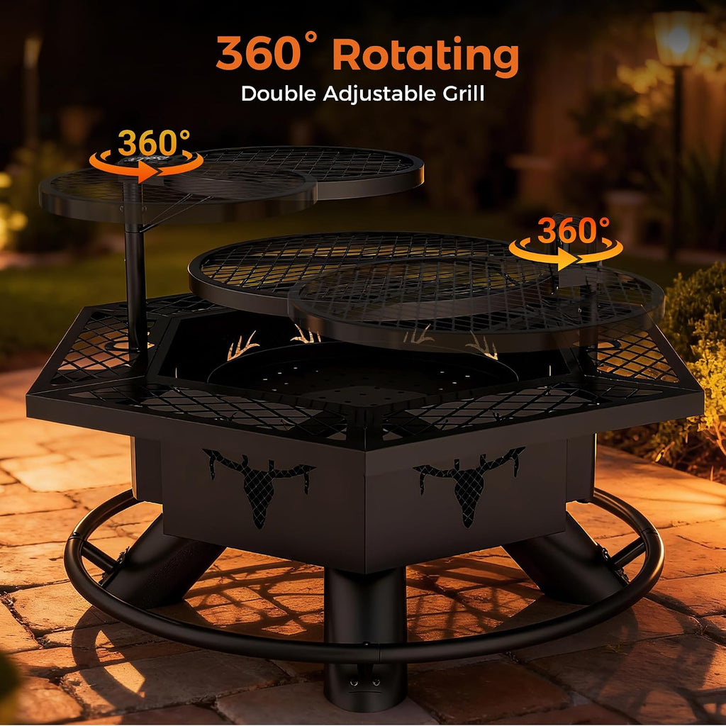 BALI OUTDOORS Fire Pit with BBQ, Outdoor Fire Pit for Wood Burning, Patio Firepits for Outside with Grill
