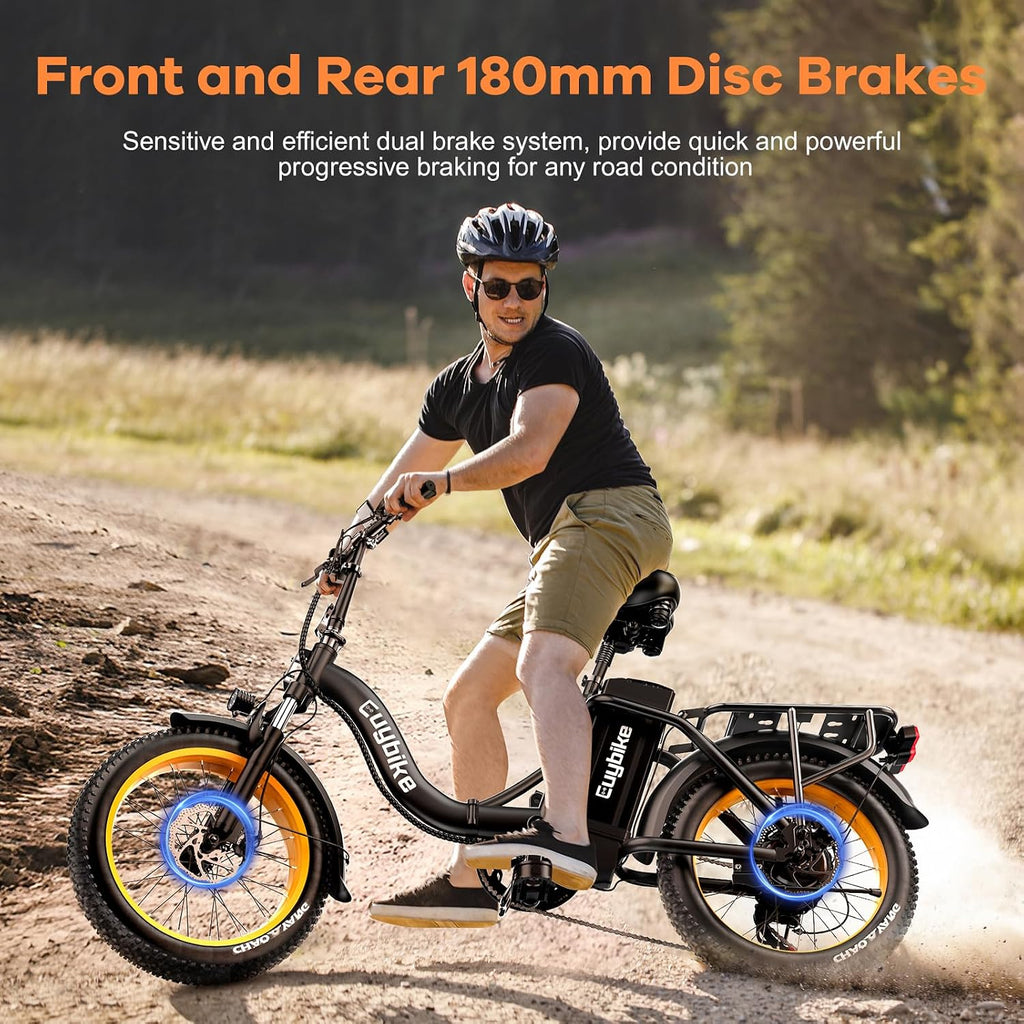 Auloor Foldable Electric Bike for Adults, Peak 1000W Brushless Motor 70Miles City Commuter Ebike, 48V 20AH Lithium Battery, 20' Fat Tire 7-Speed E-Bicycle with Front Suspension Colourful LCD Display