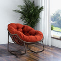 Rattan Rocking Chair for Indoor Outdoor Patio Oversized Wicker Egg Chair with Steel Frame Olefin Padded Cushion Rocker Recliner Chair, Comfy Lounger Papasan Chair for Living Room Porch Garden, Orange
