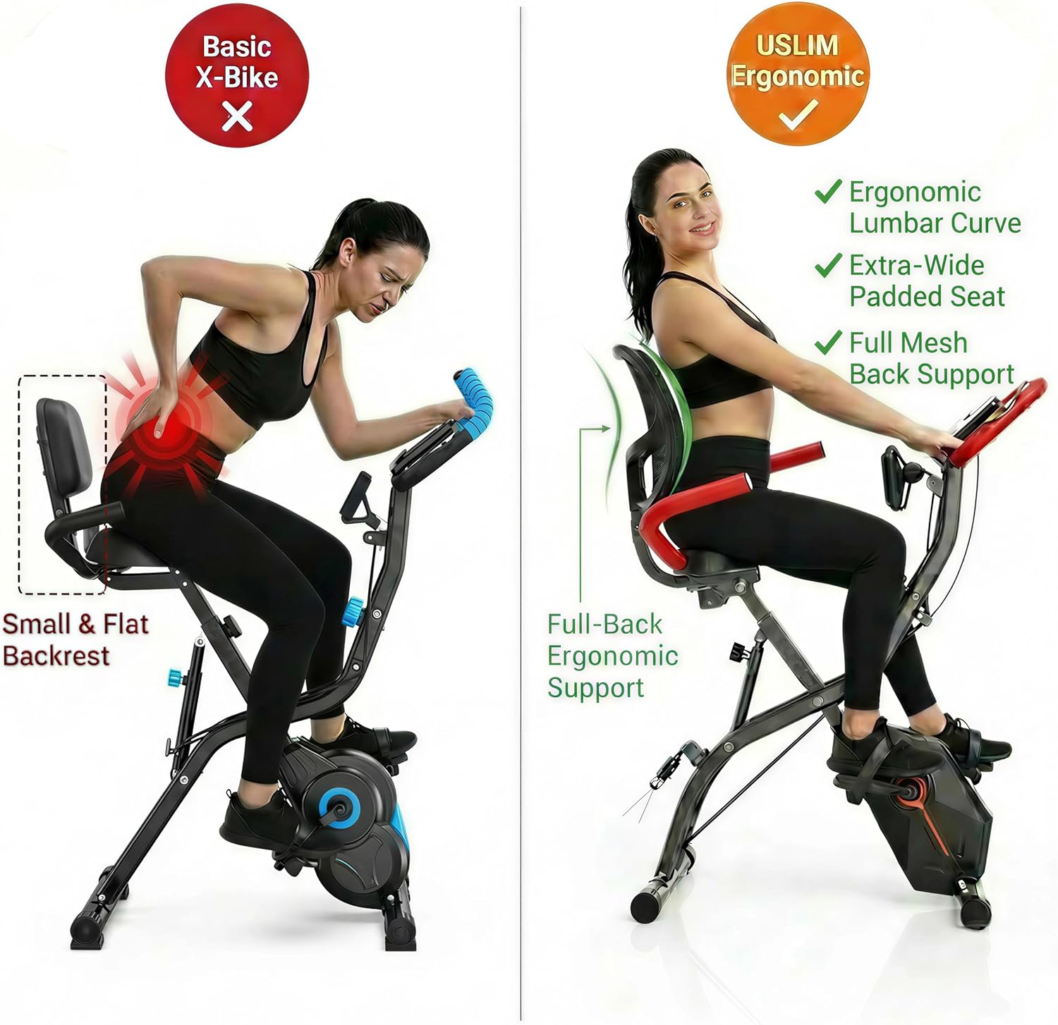 USLIM Foldable Exercise Bike Stationary Bikes for Home, 5 IN 1 Indoor Workout Bike, Cycling Bike with 16-Level Quiet Magnetic Resistance, 6.6 LBS Flywheel and 300LBS Capacity for Senior and Home Workout