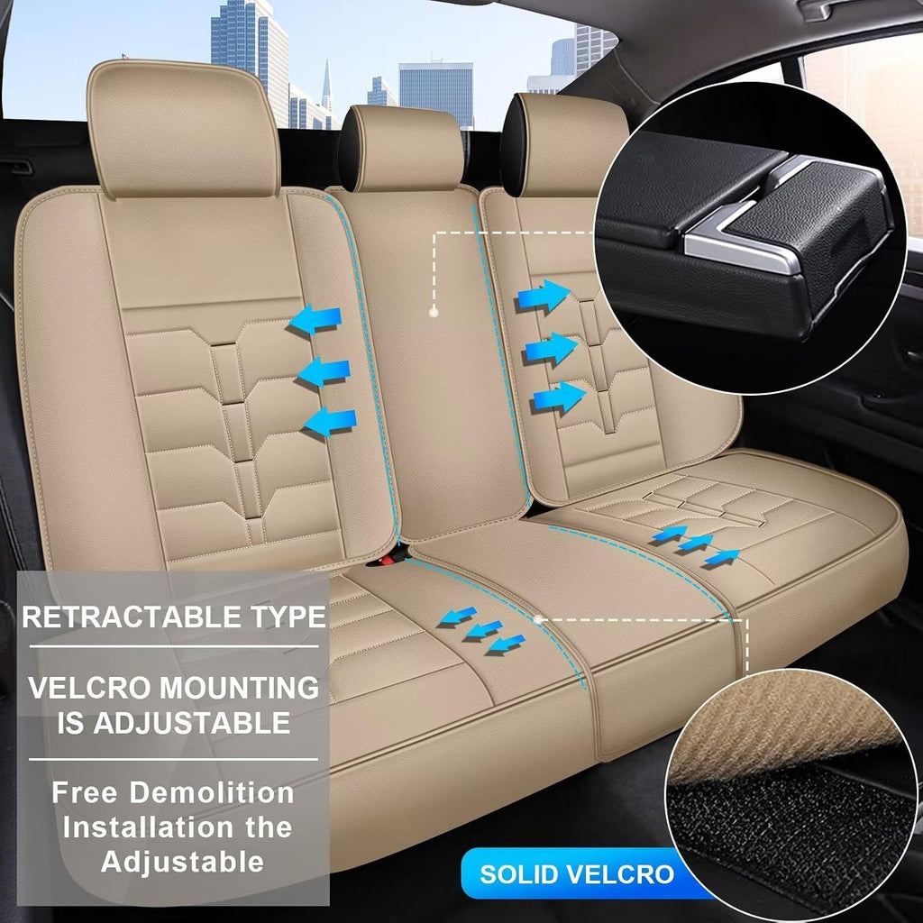 IKABEVEM Seat Covers Fit for Nissan Pathfinder 2011-2024 2025 2026 Full Set Car Seat Cover Faux Leather Seat Cushion Waterproof Auto Protectors(Beige)-2 Rows 5 Seats