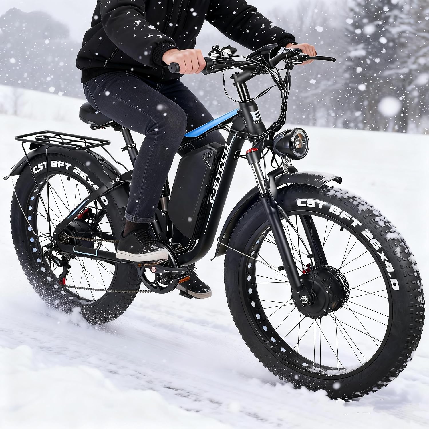 6000W Peak Electric Bike for Adults, 52V 32AH Dual Motor E-Bike, Up to 90Mile & 45 M P H All-Terrain Fat Tires Full Suspension 24/26 Inch Electric Bicycles Hydraulic Disc Brake for Road UL2849 by SGS