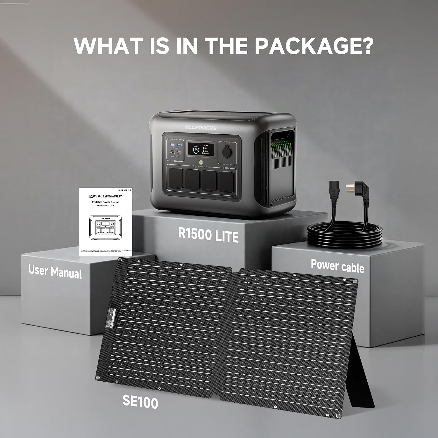 ALLPOWERS Solar Generator R1500 LITE with 100W Foldable Solar Panel,1056Wh Portable Power Station LiFePO4 (LFP) Battery,1600W AC/100W USB-C Output for Outdoor Camping,Travel,Hunting,and Power Outages
