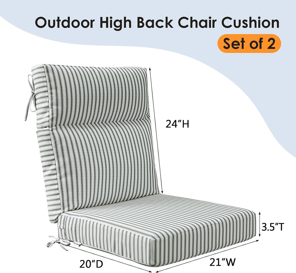Unimatta Outdoor High Back Chair Cushion Seat Pads, 44 x 21 Inch Water-Repellent & Fade-Resistant Patio Furniture Cushions with Ties for Adirondack, Rocking Chairs, Black and White