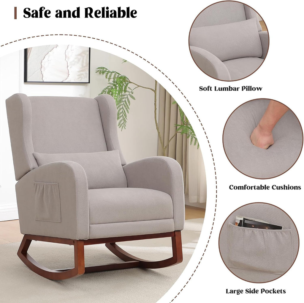 HCHAIRH Rocking Chair Nursery, Nursery Rocking Chairs with Foot Rest, Comfy Glider Rocker Nursing Chair with Back Pillow for Nursing, Living Room, Bedroom, Light Grey