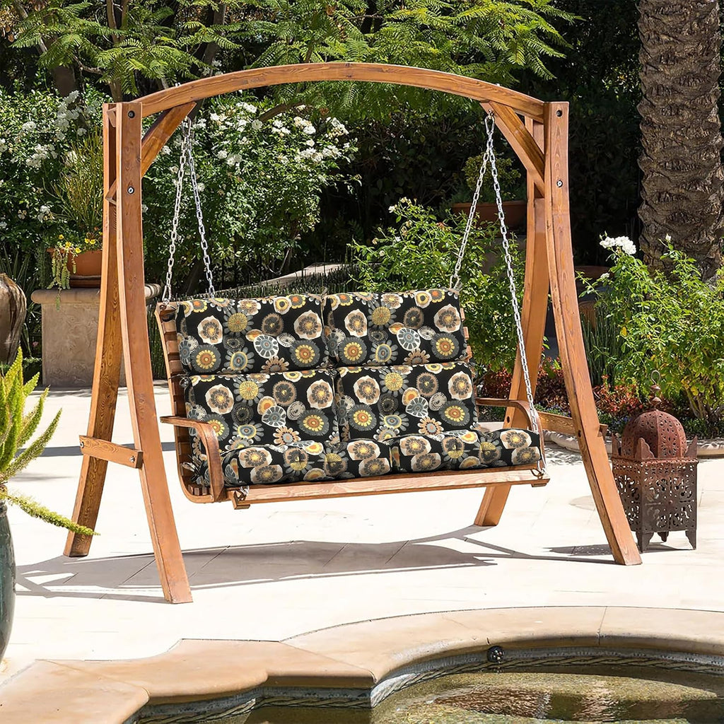LVTXIII Outdoor Tufted High Back Cushions, 22' W x 20' D Fluffy Seat and Back Chair Cushion with Ties, Patio Replacement Rocking Chair Cushion for Outdoor Furniture Use, 2 Pack, Black Yellow Crosby
