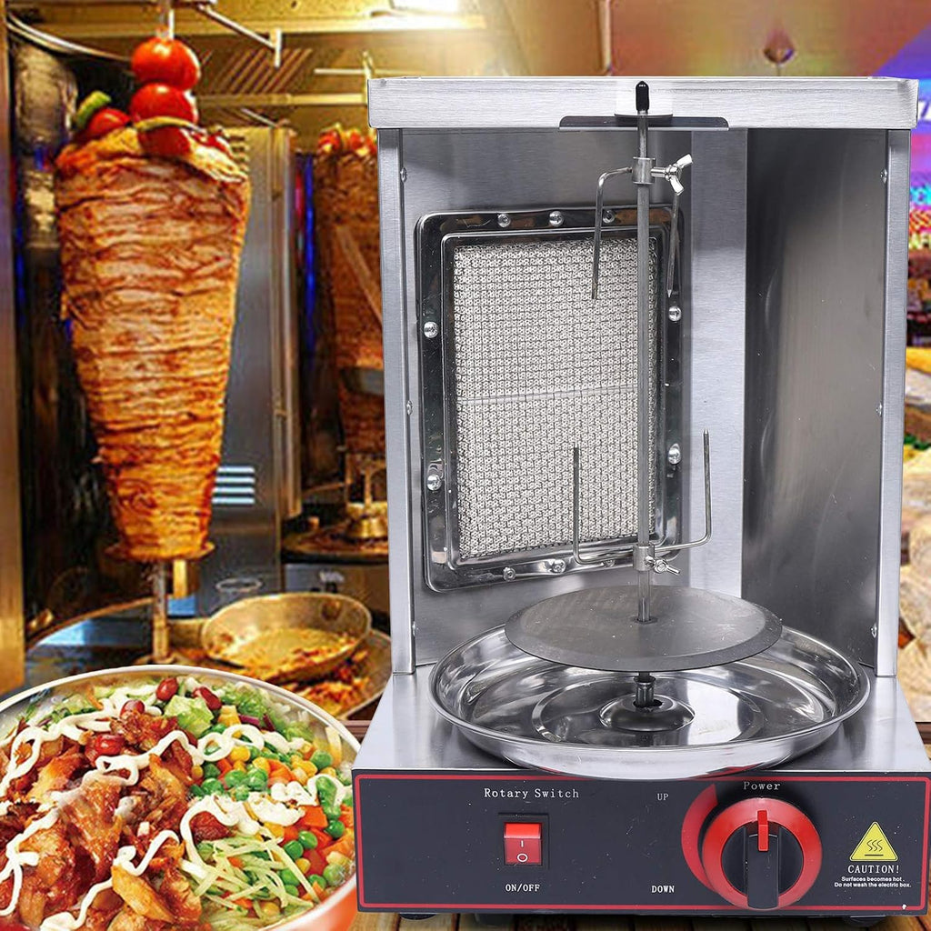 Commercial Shawarma Machine Gas Doner Kebab Grill, LPG Gyro Machine Gas Shawarma Rotisserie, 360° Rotating Single Burner Countertop Vertical Shawarma Broiler for Chicken Roast, Turkey Roast
