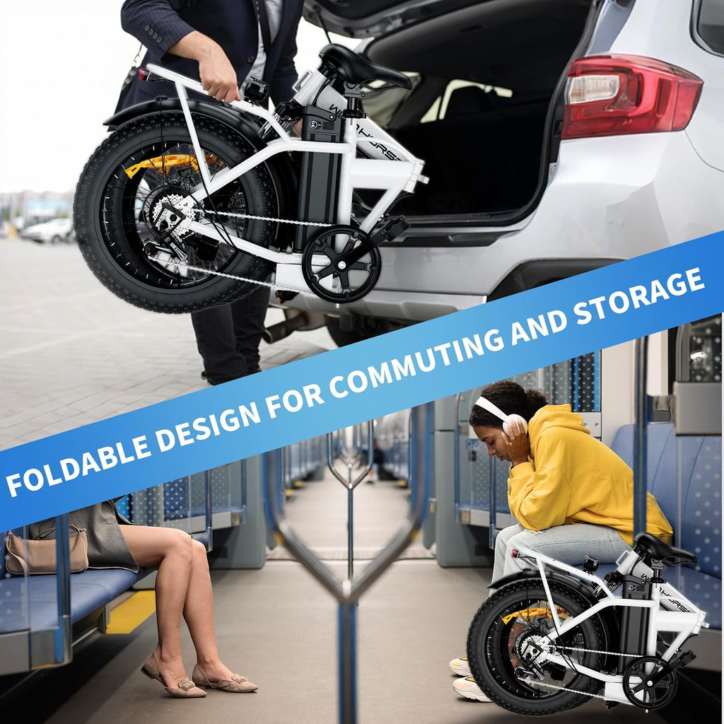 Foldable Electric Bike, Peak 983W Motor Ebike, 40-70 Miles & 20 MPH, 48V Removable Battery, 20' Fat Tire All-Terrain Electric Bicycle for Adults with 7-Speed, Suspension, Rear Rack, UL2849 Certified