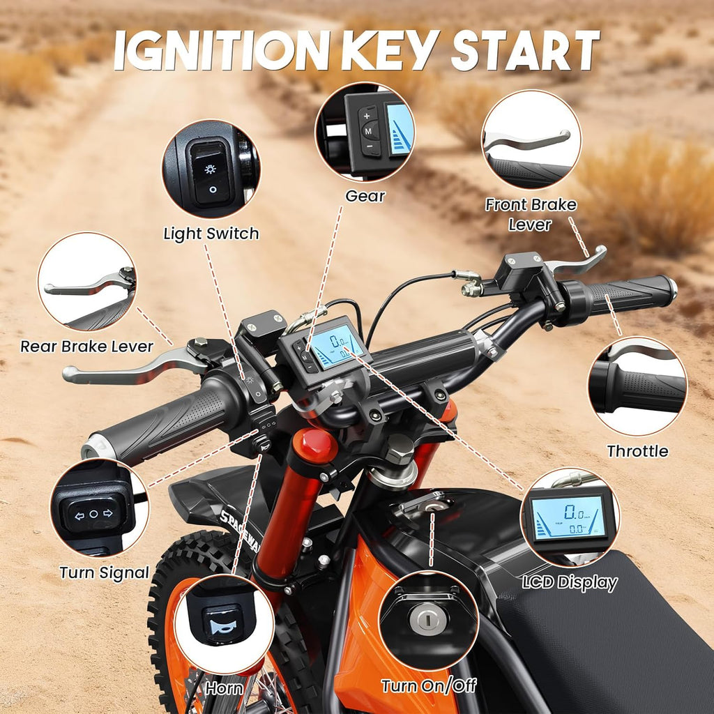 EILLEO Electric Dirt Bike for Adults/Teens, 48V 3000W Electric Motorcycle with 14'/12' Fat Tire, 37.5MPH 60 Miles Range, Mountain Off-Road Ebike with Hydraulic Brakes Age 13+