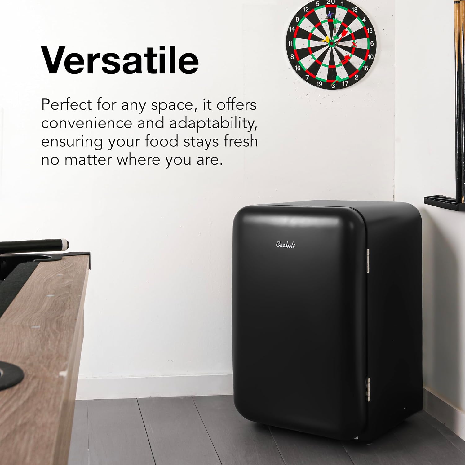 Cooluli Curve 3.8 cu ft Mini Fridge with Freezer - Small Refrigerator for Bedroom, Office, Dorm Room (Black, 3.2 cu.ft Refrigerator, 0.6 Freezer)