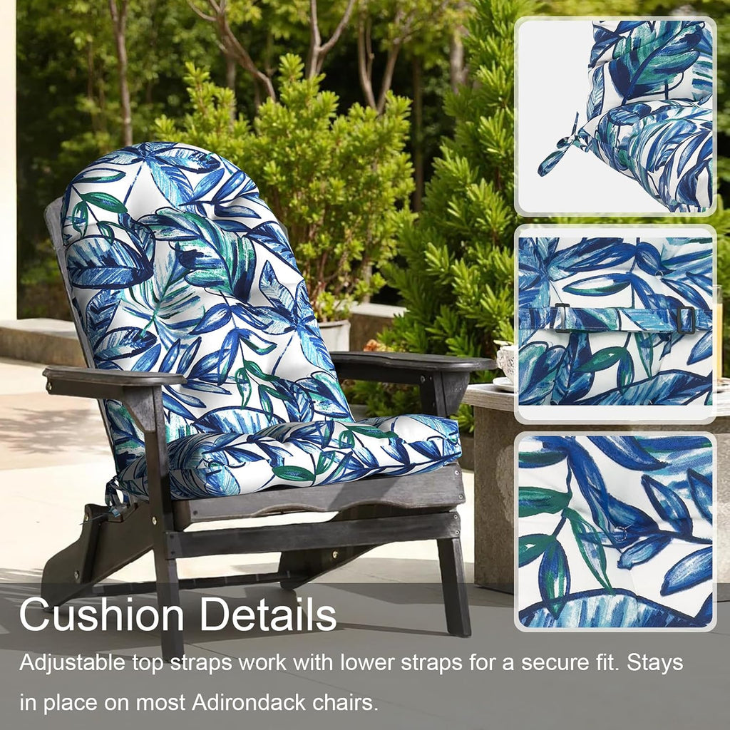 LVTXIII Outdoor Adirondack Chair Cushions, 44x19x4 Inch Non-Slip High Back Rocking Chair Cushion, Tufted Seat Cushion for Patio Furniture, Set of 2, Leaves Ink Blue