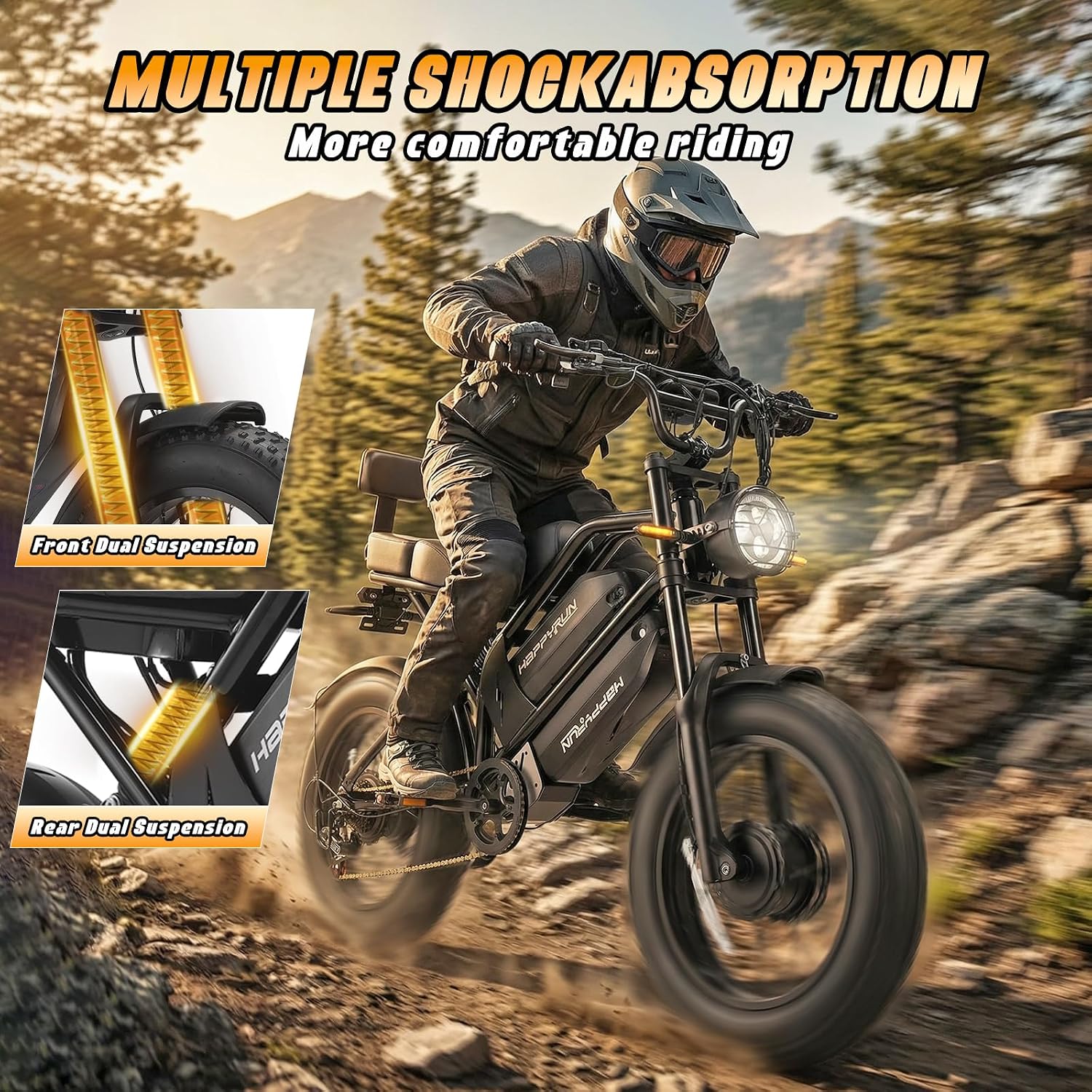 HAPPYRUN G70 Pro Dual Motor Electric Bike for Adults 5000 Peak Motor Removable Dual Battery All-Terrain 20' Fat Tire Ebike 36MPH 85+ Miles 38Ah Battery Hydraulic Disc Brake