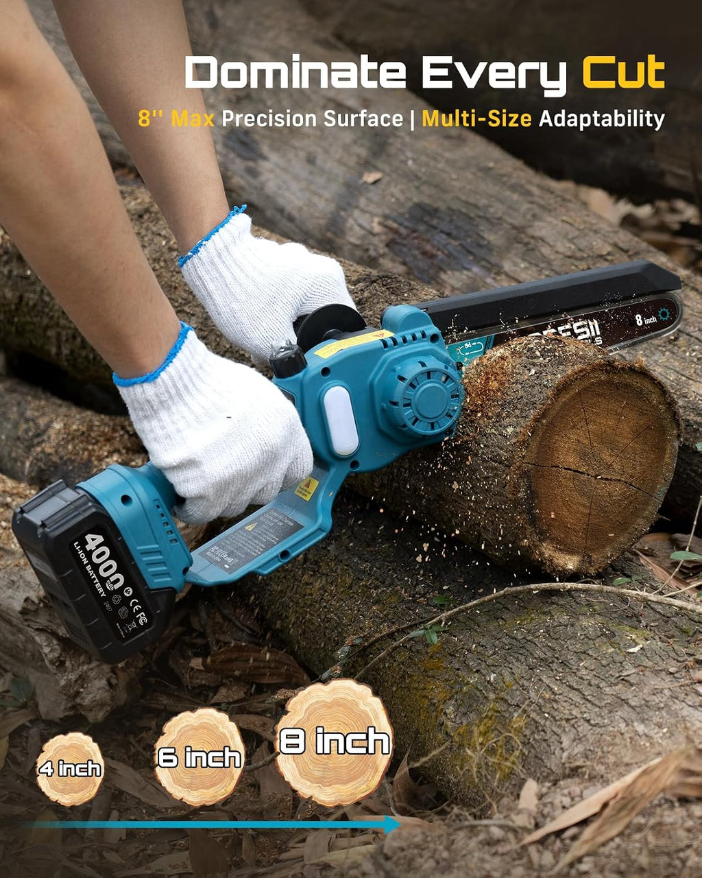 SEESII 2 in 1 Cordless 8 inch Pole Saw & Mini Chainsaw with 2 Battery, Power Electric Polesaw for Tree Trimming, Chain Saw with Extension Pole, Limb Branch Cutter Pruner P8 Ace