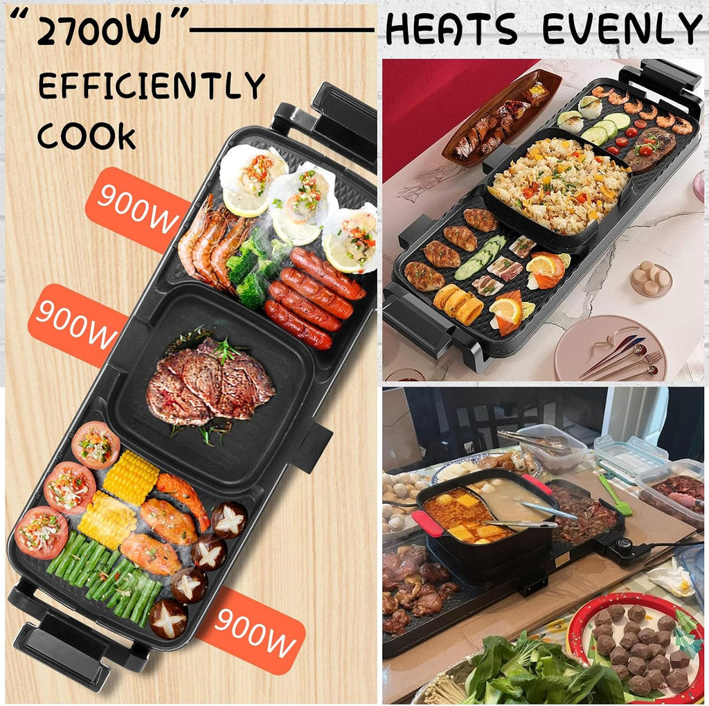 Household Electric Hot Pot with Grill, Detachable Soup Pot and BBQ Pan, Independent Power Supply, Non-stick Pot, Easy to Clean, For 5-10 People to Enjoy, 2700 W