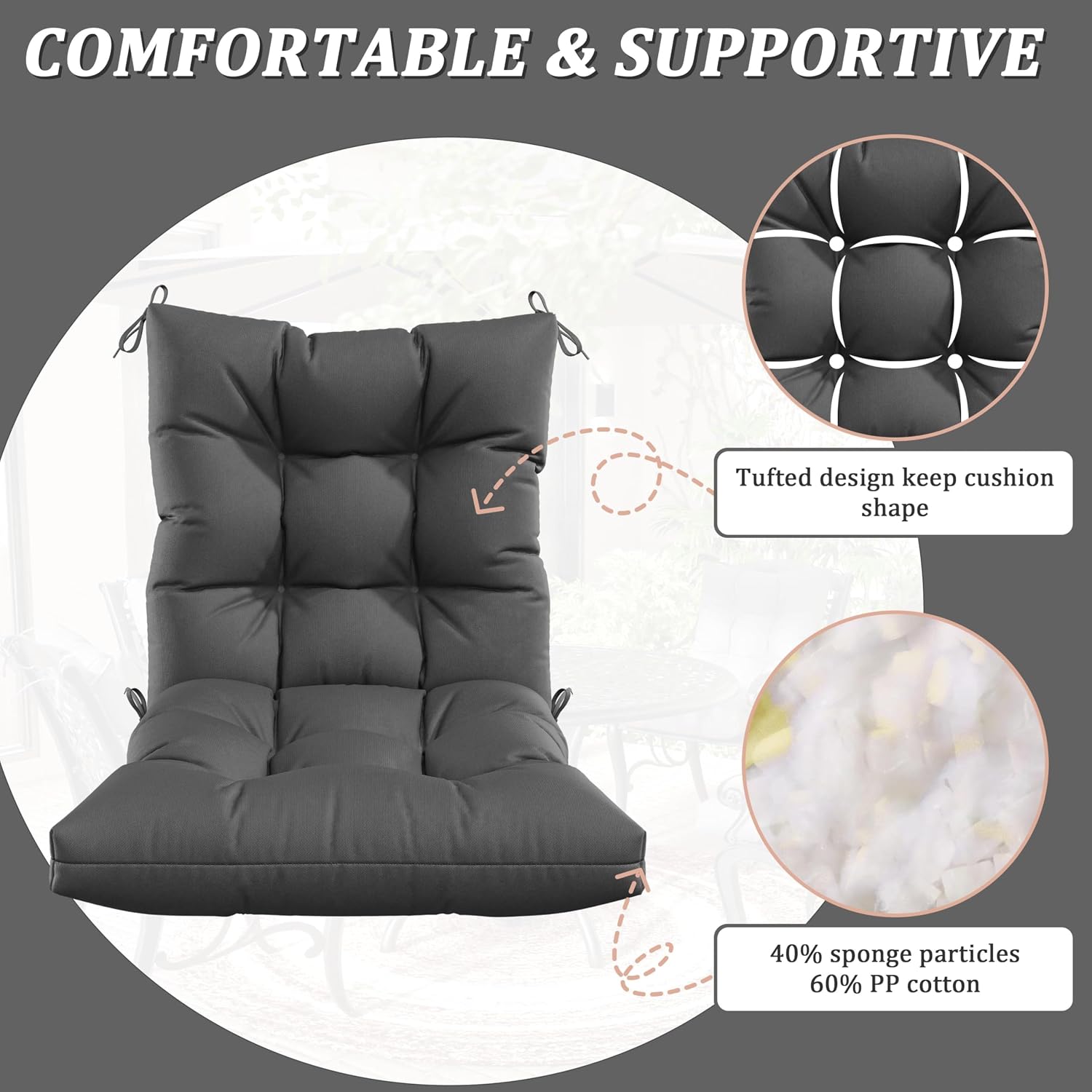 Patio Seat&Back Chair Cushions for Outdoor Furniture，Comfortable Cushions for Rocking/Dining/Lawn Chair-Set of 4