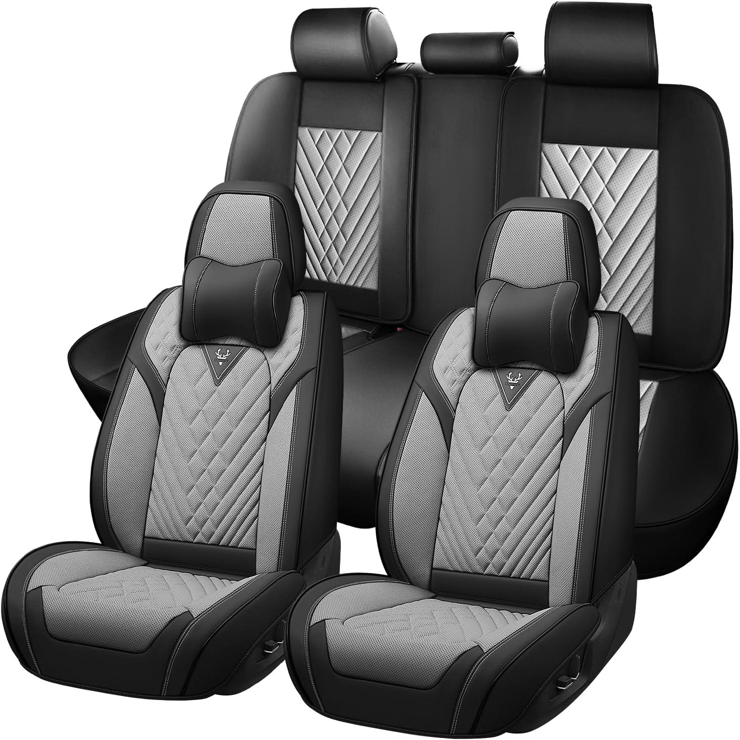 Car Seat Covers for Nissan Pathfinder 2000-2026, Waterproof Nappa Leather Full Set Seat Cover with Headrests, Anti-Slip and Comfortable Automotive Seat Protector&Accessories(Black Gray)